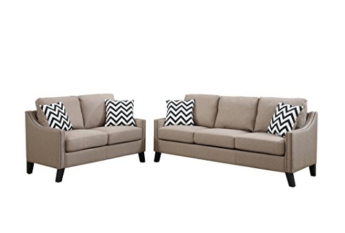 Poundex F6908 Bobkona Debora Linen-Like 2 Piece Sofa and Loveseat Set, Sand