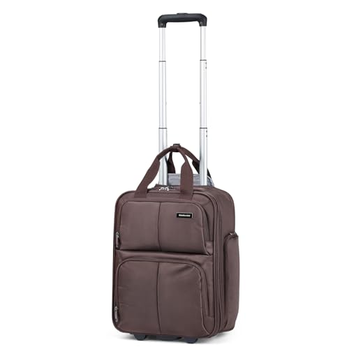 Hanke Softside Underseat Carry On Luggage with Wheels,Travel Luggage Rolling Bag Small Suitcase，Coffee, Underseater 16-Inch