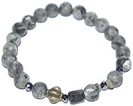 Love And Happiness Black Labrodite Gemstone Bead Bracelet With Lucky Brass Charm And Magical Black Tourmaline Stone