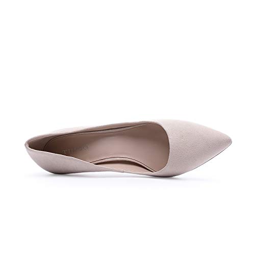 TIHOO Women's Classic Pointed Toe High Heel Dress Pumps Slip On Basic Shoes (6 M US, Beige)