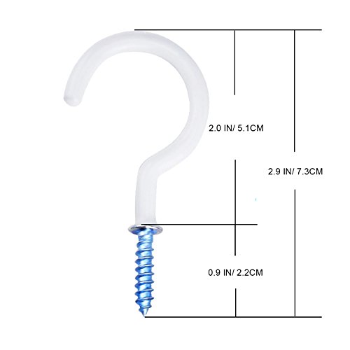 Enthur Ceiling Hooks, 2 Inches Cup Hook Holder Screw-in Hooks for Hanging Plants Mugs Kitchen Utensils Wind Chimes Indoor and Outdoor Use, White - 12 Pack