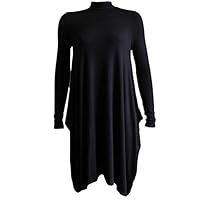 Hi Fashionz Ladies Long Sleeve Polo Neck Flared Dress Womens Polo Turtle Neck Plain Swing Dress Black 2X Large