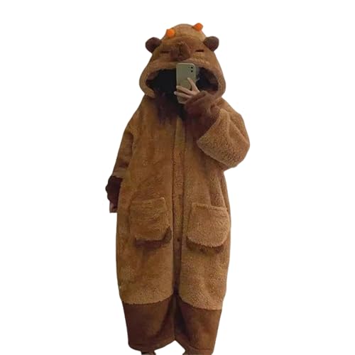 Capybara Onesie,Capybara Onesie Adults Onesie Winter Sleepwear Warm Hooded Wearable Blanket One Piece Costume Christmas Pajamas for Women Men
