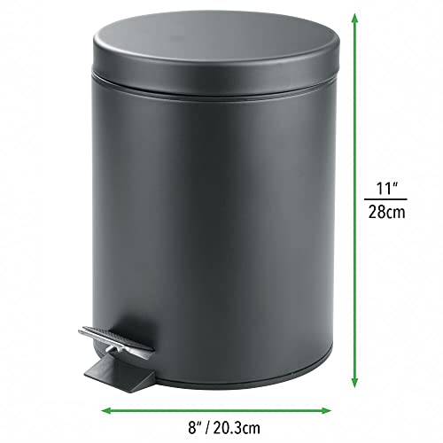 mDesign Small Modern 1.3 Gallon Round Metal Lidded Step Trash Can