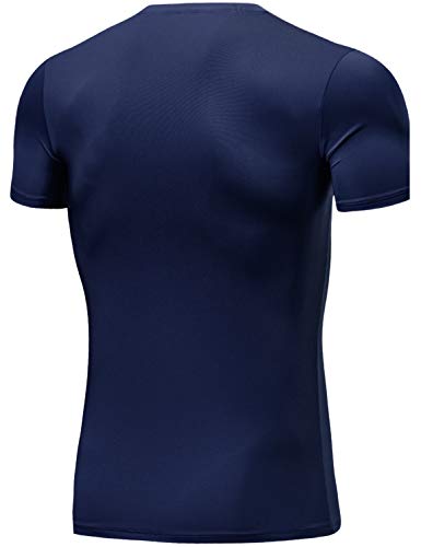 Lavento Men's Compression Shirts Cool Dry Short-Sleeve Workout Undershirts (3 Pack-V Neck Black/Dark Gray/Navy Blue,2X-Large) - Thumbnail 5