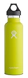 Hydro Flask 21 oz Vacuum Insulated Stainless Steel Water Bottle, Standard Mouth with Loop Cap, Citron