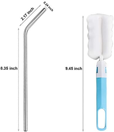 Blue plastic water bottle with a built-in brush for cleaning, suitable for travel.