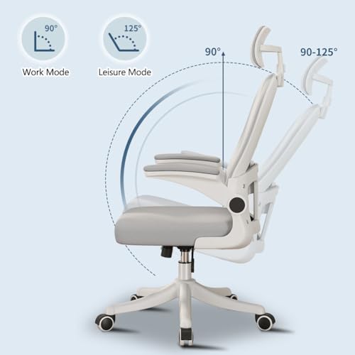 MOZOGOT Ergonomic Office Chair with Lumbar Support & Headrest & Flip-up Arms Height Adjustable Rocking Home Office Desk Chairs for Teens and Adults (Pink Mesh)