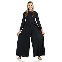Danzcue Womens Long Sleeve Crew Neck Jumpsuit, Black, X-Large