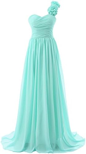 ShangYou One Shoulder Pleated Bridesmaid Dresses Long Prom Evening Dress Aqua 10
