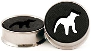 Pair of Pitbull Black, Plugs, Flesh Tunnel Ear Gauges with Double Flared 316L Stainless Steel