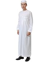 GladThink Men's Arab Muslim Islamic Worship Long Thobe with Long Sleeves 54