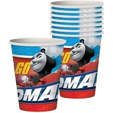 All Aboard Thomas The Train Tank Engine Complete Party Pack for 8 includes 9" Dinner Plates, Napkins, Cups, Tablecover, Cake Deco Candles & Cutlery with BONUS 1pc Extra Large Wooden Train Whistle - Thumbnail 3