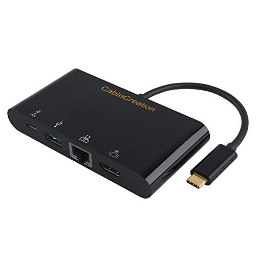 USB-C Adapter, CableCreation USB-C to HDMI 4K+ USB 3.0+ RJ45 Gigabit Ethernet+ USB-C Female Data& Charging Hub Adapter,Compatible with MacBook Pro, MacBook Air 2018, Chromebook Pixel, Yoga 920, XPS 13