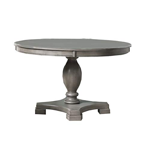 Benjara Transitional Style Round Dining Table with Pedestal Base, Gray