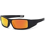 GAMMA RAY Polarized Wrap Around Sports Sunglasses with Shatterproof Nylon Frame - Black Frame Orange Mirror Lens