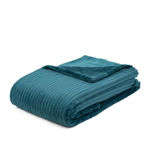 Goezze - Soft, Cuddly Throw/Blanket, Corduroy Look, 1620g/Stueck, 150 x 200 cm - Petrol