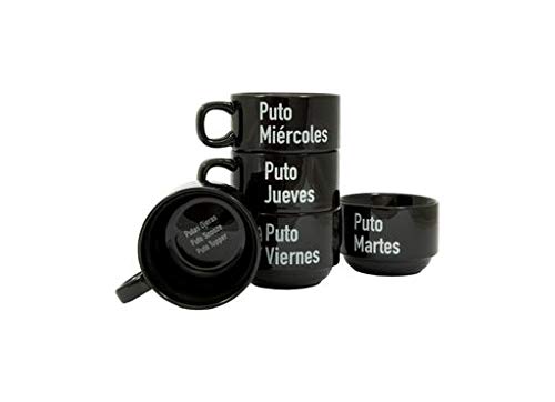 fisura. - Original p*ta semana Coffee Mug Set - Black Coffee Mugs with Message for Every Day of The Week - Set of 5 Funny Ceramic Mugs.