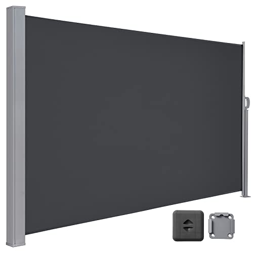 LARMNEE Seitenmarkise mit Stahl-Kasten, ausziehbar, 160 x 400 cm, Rostbeständig, Windschutz, Sonnenschutz, Seitenrollo, Blickdicht, für Balkon, Terras