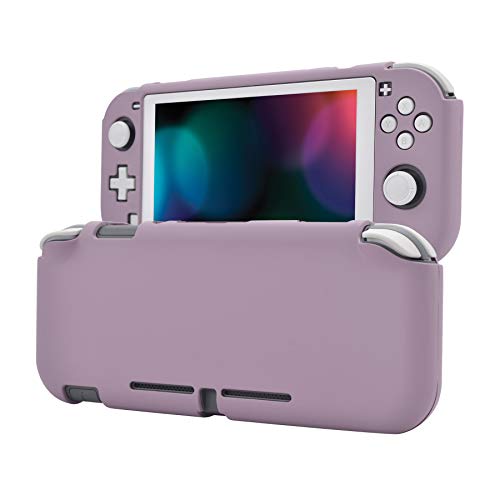 eXtremeRate PlayVital Customized Protective Grip Case for Nintendo Switch Lite, Dark Grayish Violet Hard Cover for Nintendo Switch Lite - 1 x White Border Tempered Glass Screen Protector Included