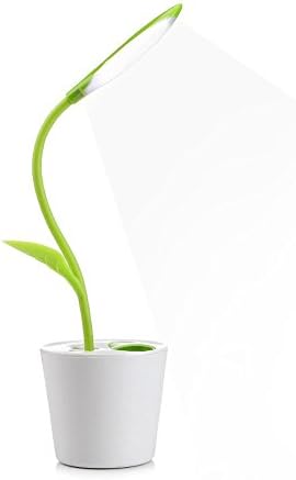 Green Bud Book Desk Lamp, Flexible Neck | Portable USB Rechargeable | with 3-Level Dimmer Touch Control | Kid's Table Light, with Plant Pencil Holder