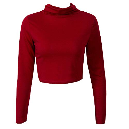 Quartly Womens Solid Long Sleeve Turtleneck Stretch Sexy Bottoming Leotard Tops(Red,L2) - Thumbnail 3