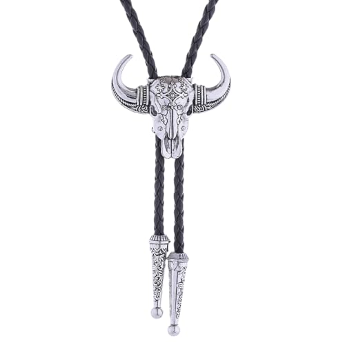 Popeoiuh Leather Bolo Tie for Men Women Vintage 3D Silver Ox-head Necktie at Amazon