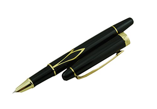 Hero Century Pioneer Fine Nib Fountain Pen Black Gold Trim with Pen Pouch - Thumbnail 3