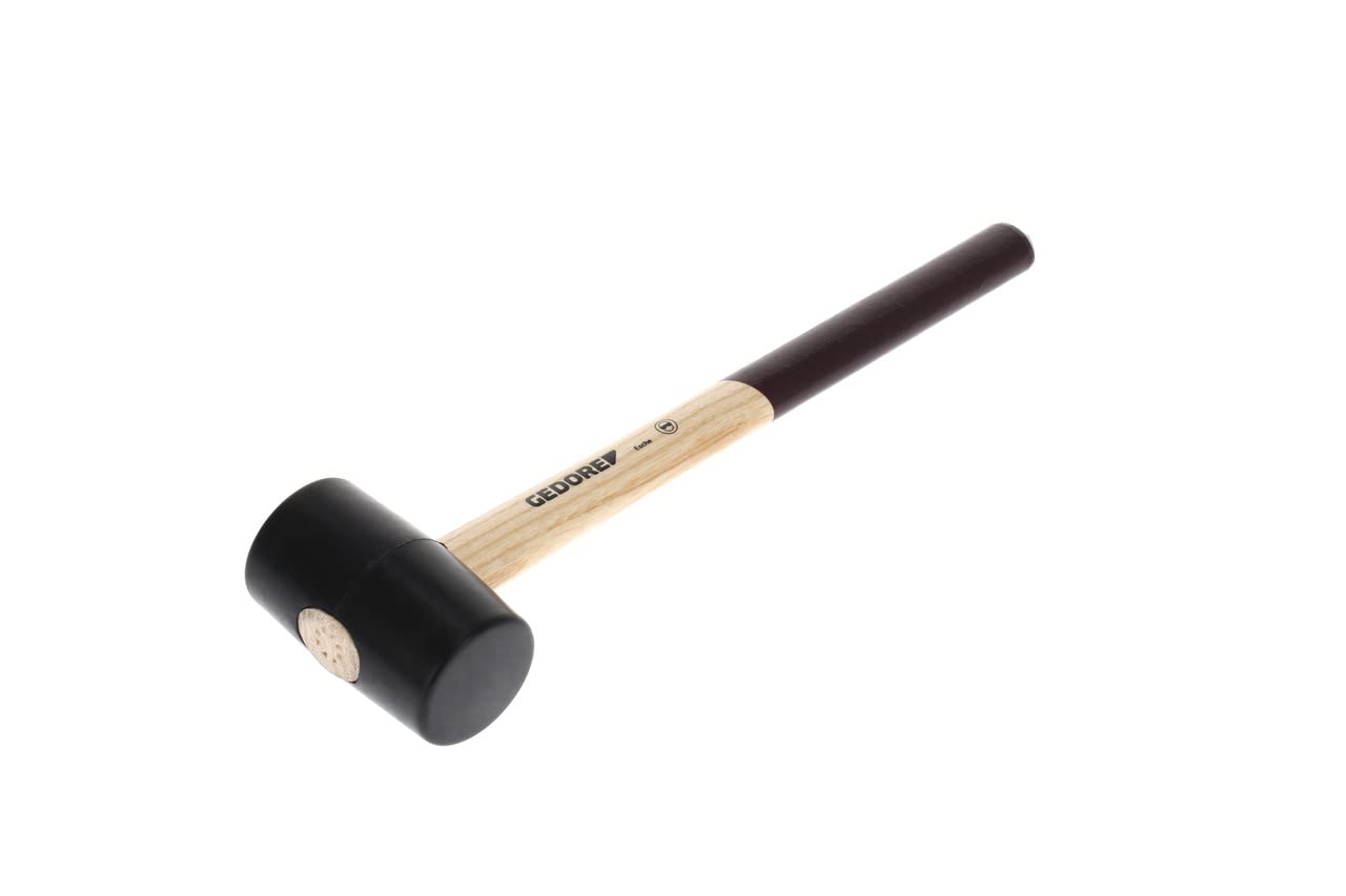 GEDORE Rubber Mallet with Wooden Handle, Dia. 55 mm, Hammer with ash Wood Handle, 2 Flat Striking Faces, Tool, Forged, 226 E-1