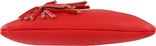 Vegan Mini Multi-Zipper Crossbody Handbag Purse with Tassel Accents with RFID Protection (Poppy Red RF)