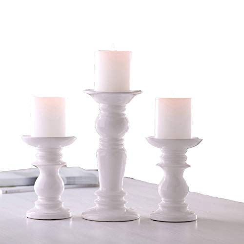 Better Homes and Gardens Ceramic Pillar Candle Holders, Set of 3 (White)