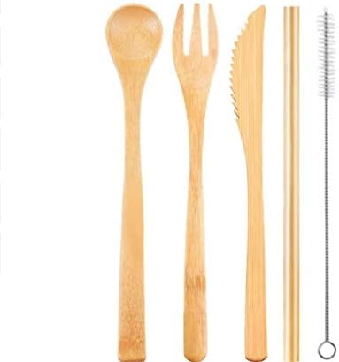 Natural Cutlery Set - Reusable Wooden Utensil Set to Reduce Plastic to Zero Waste - Portable Flatware Set as an Eco-Friendly Alternative to Disposable Cutlery - Case, Bamboo Wooden Cutlery Set (A)