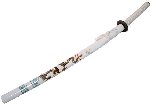 Isaazon 40.5" Collectible Dragon Katana Samurai Sword Ninja White