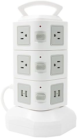 LINKO Multi-Functional Electric Charging Station Power Strip Dock Tower Laptop Outlet Cord 10 Outlet Plugs and 4 USB Ports Surge Protector with 6.5 Feet 14AWG Extension Cord,CE Listed