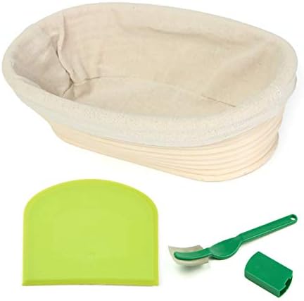 Banneton Proofing Basket Set with Liner, Scraper and Bread Lame (10 inch - 25 cm) - Oval Bread Proofing Basket | Sourdough Proving Basket & Liner | Premium Quality | Charles Good Food