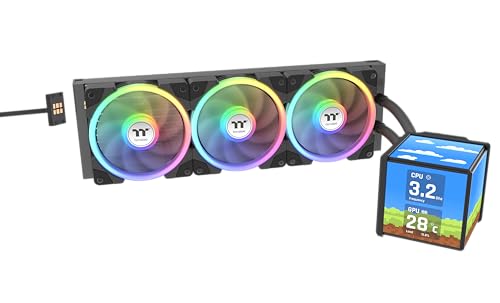 Thermaltake MINECUBE 360 Ultra ARGB | All-in-One Liquid CPU Cooler | 3.95″ Quad-LCD Cube Display | SWAFAN EX12 ARGB with Reversible Fan Blades | MAGForce 2.0 Quick Connection | Black