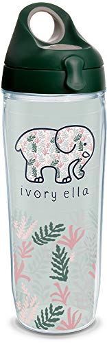 Tervis 1318747 Ivory Ella - Multi Leaves Insulated Tumbler with Wrap and Lid, 24 oz Water Bottle - Tritan, Clear