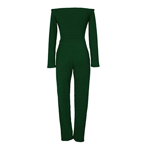 Minisoya Women Long Sleeve Bodycon Clubwear Casual Cocktail Party Romper Playsuit Long Pants Off Shoulder Jumpsuit (Green, XL) - Thumbnail 5