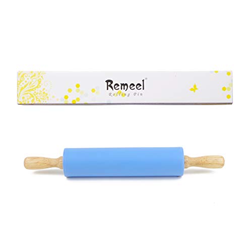 Remeel Silicone Rolling Pin Non-Stick Surface Wooden Handle (12 inch, Blue) - Thumbnail 6
