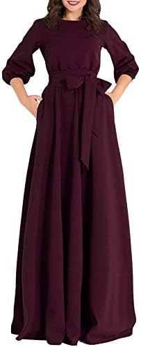 AOOKSMERY Women Elegance Audrey Hepburn Style Round Neck 3/4 Puff Sleeve  Swing Maxi Dress Long Belt Dresses with Pockets (Wine, Small) price in  Saudi Arabia | Amazon Saudi Arabia | kanbkam