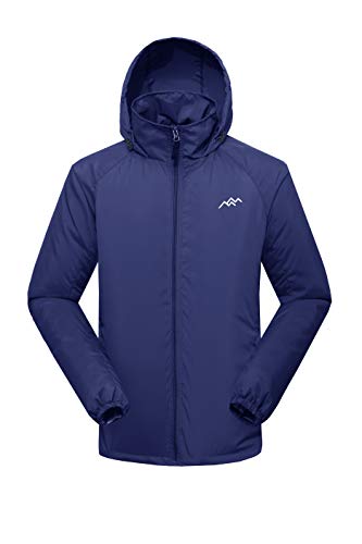 Trailside Supply Co. Men's Water Resistant Lightweight Windbreaker Front-Zip up Hooded Jacket Navy Large