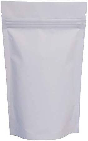 Rightpak White Matt Aluminium Foil Stand Up Pouches with Resealable Zipper and Tear Notch for Food Packaging (100qty) (SP8-380mm x 550mm + 180mm)