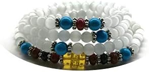 Hengshang 1Pcs Womens 108 Prayer Beads Bracelet White Cat's Eye Opal Buddhist Meditation Beads Mala beads Bracelet Necklace