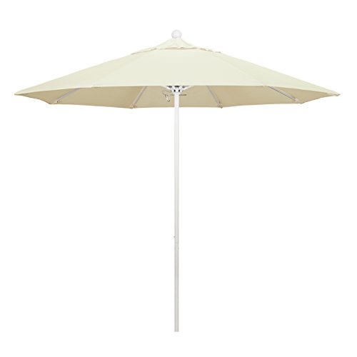 California Umbrella 9' Round Aluminum/Fiberglass Umbrella, Push Open, White Pol…