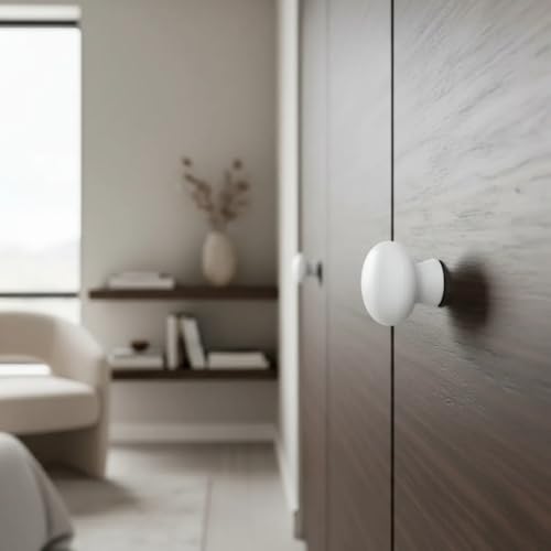6 X Puxador Gaveta Porcelana Cerâmica Armário Móveis 38mm (Branco - MPPON106)