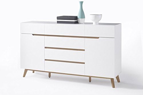 CEERVO 48644WB – sideboard – six drawers and two compartments - white high gloss lacquered matte finish – oak veneer wood – European made