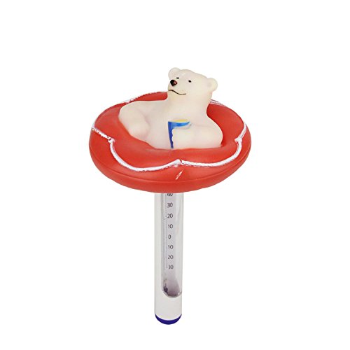 Northlight 8.25" Red and White Polar Bear Floating Swimming Pool Thermometer with Cord