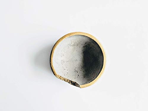 Gold Rim Small Decorative Cement Concrete Bowl for Ring and Jewelry Storage, 3 inch