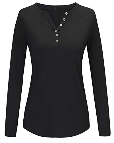 1 OUGES+Womens+Sleeve+V+Neck+Button