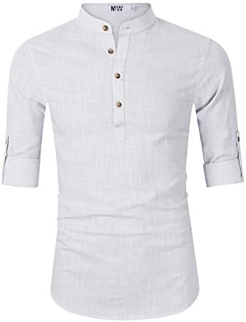MrWonder Men's Casual Slim Fit Henley Neck Short Sleeve Daily Look Linen Shirts